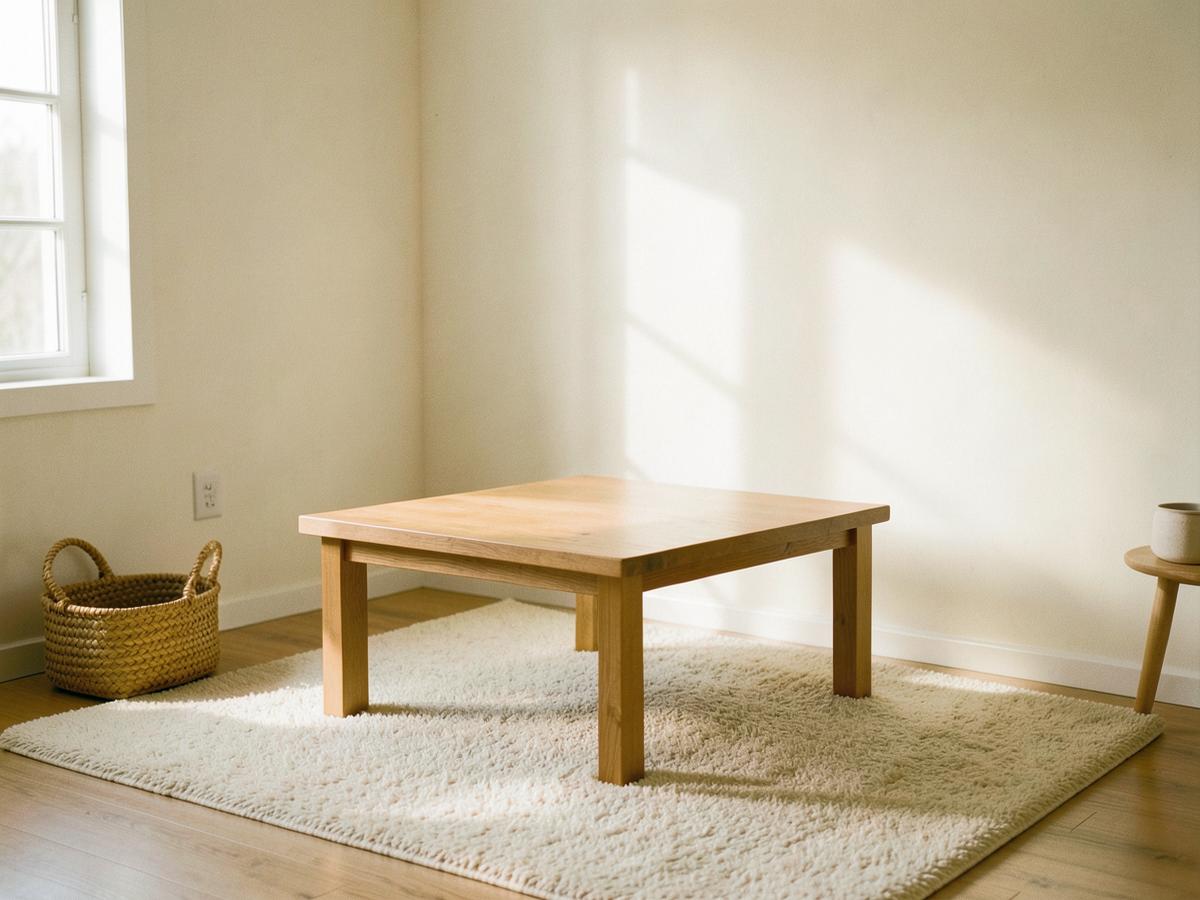 A still room with a low chair and light falling across the floor